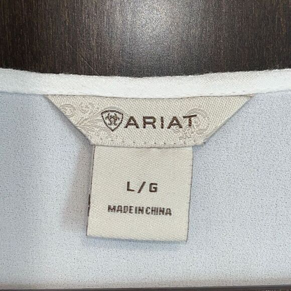 Ariat Embroidered Tassel Tie Bell Sleeve Top Large - Picture 2 of 6